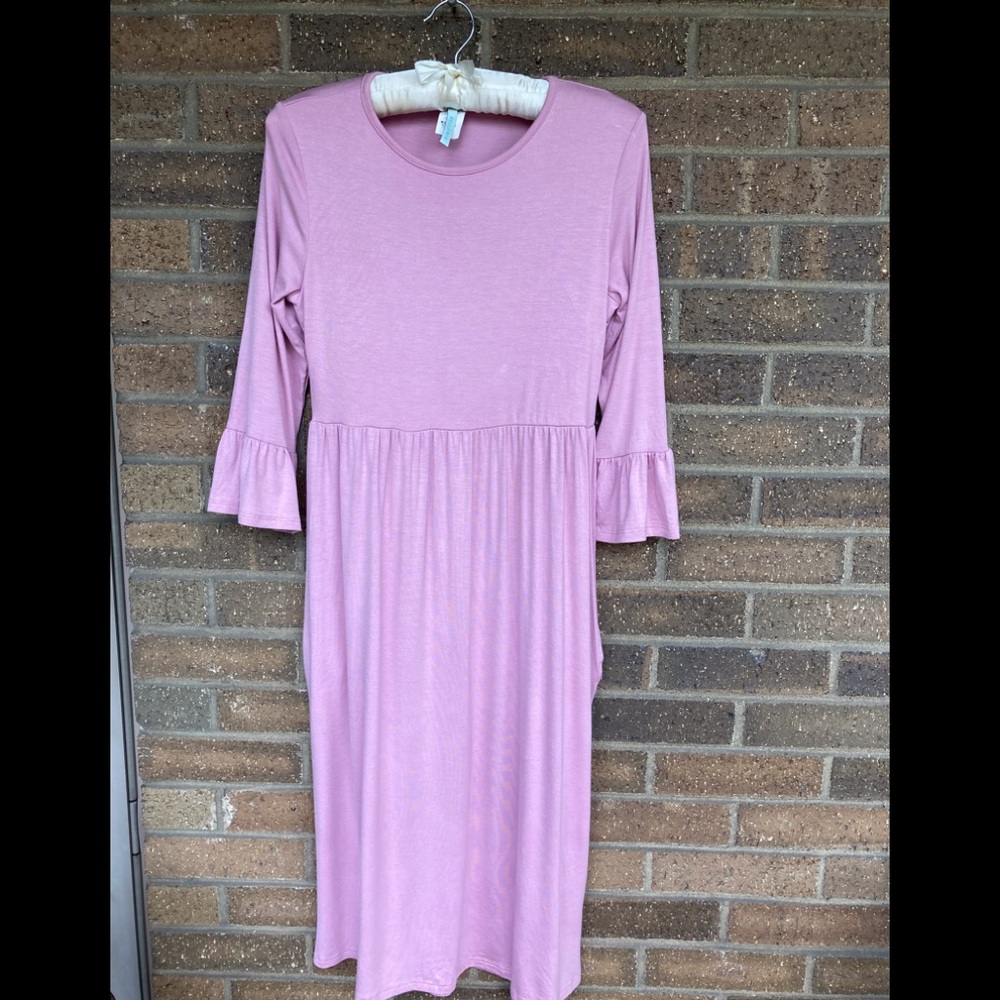 Babydoll Midi Dress w/Empire waist, long Sleeves, S